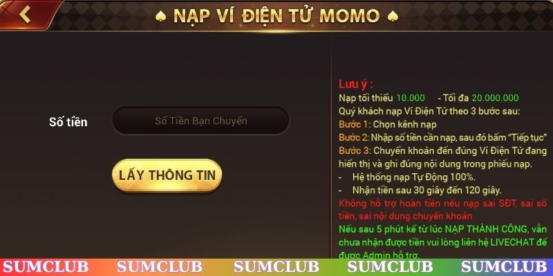 Khi nạp tiền/rút tiền SUMCLUB cần chú ý gì?